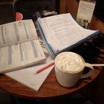 study books and starbucks coffee