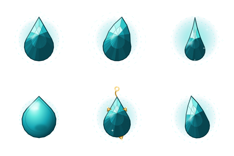 Sunda Strait Relic treasure sprite sheet - six Claude Design variations