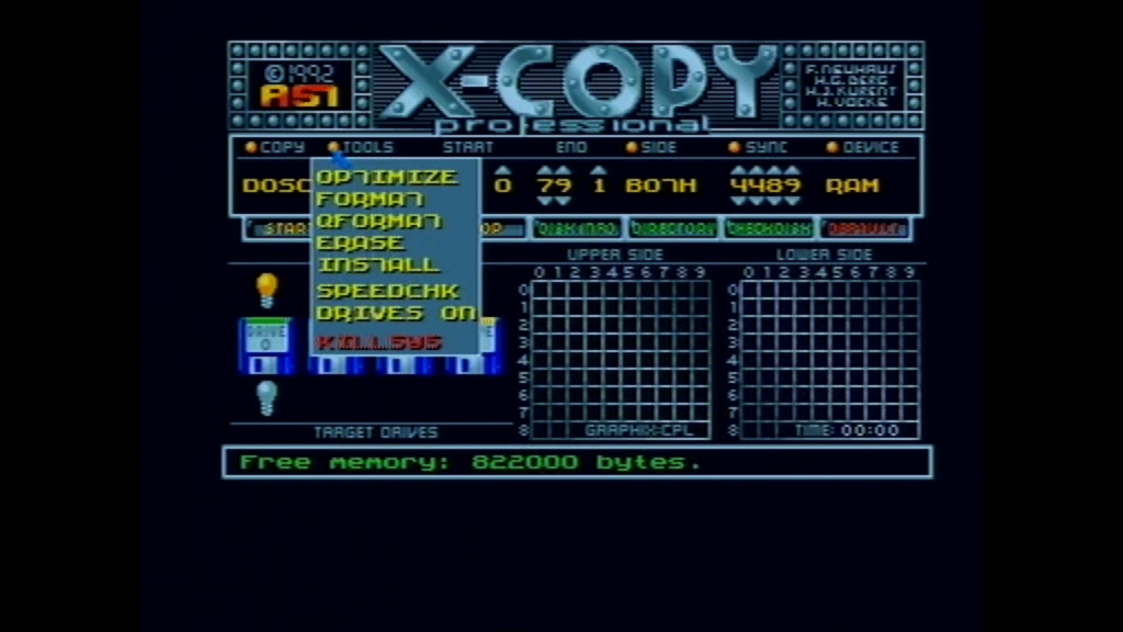 X-Copy Professional Tools Menu Dropdown On Amiga 500