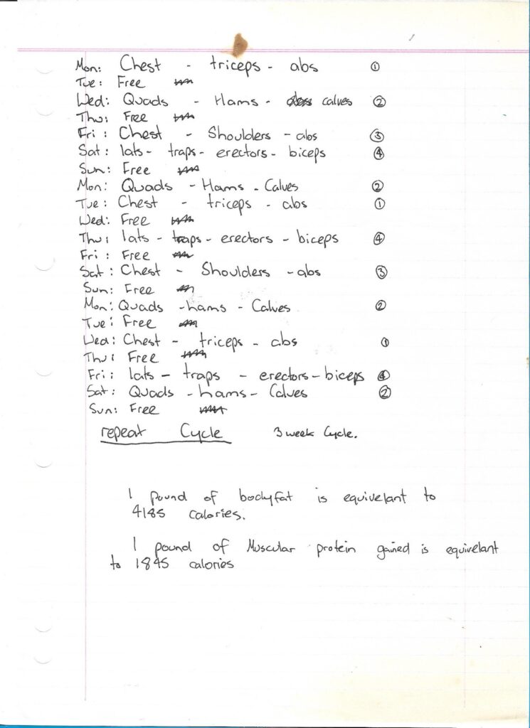 Workout Plan Handwritten March 10, 1996