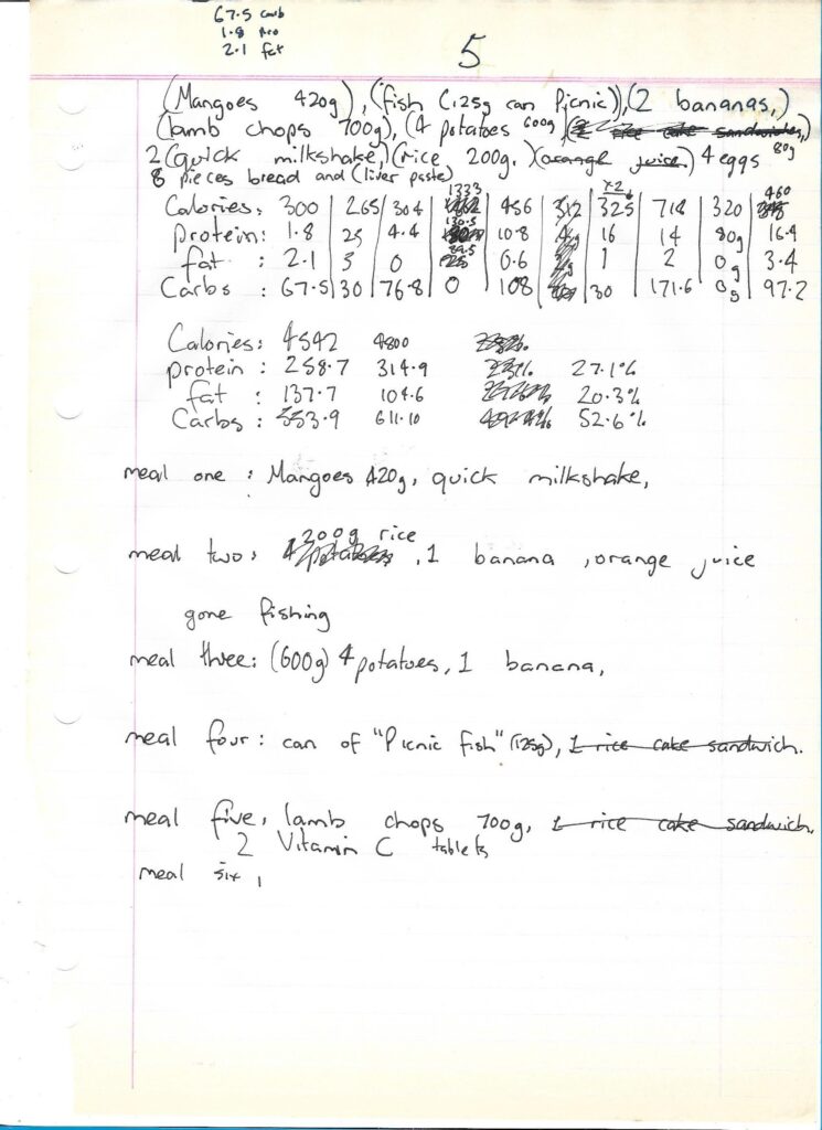 Original Handwritten Meal Plan March 31, 1996