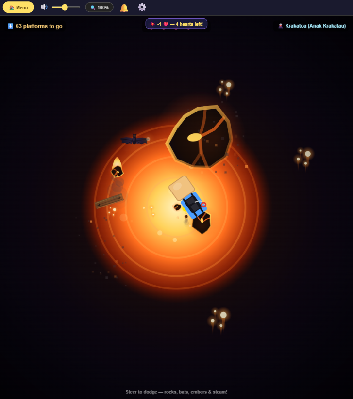 Floor Is Lava screenshot - Parachute-Down Mode, hearts and platform counter