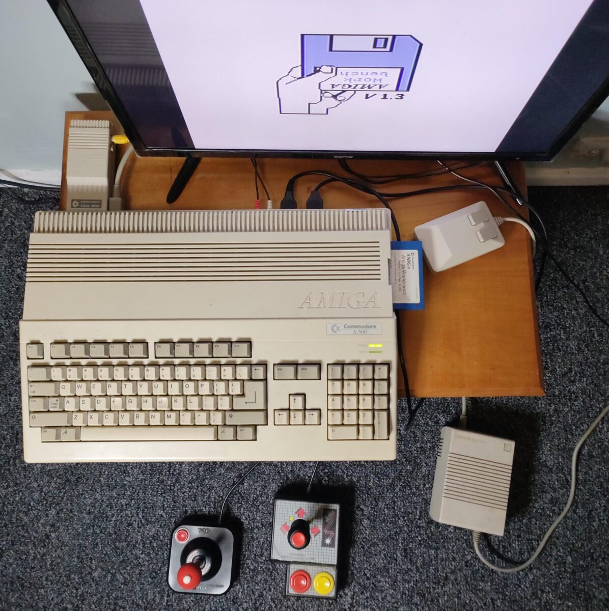 Amiga 500 Computer Connected To Analog TV Display