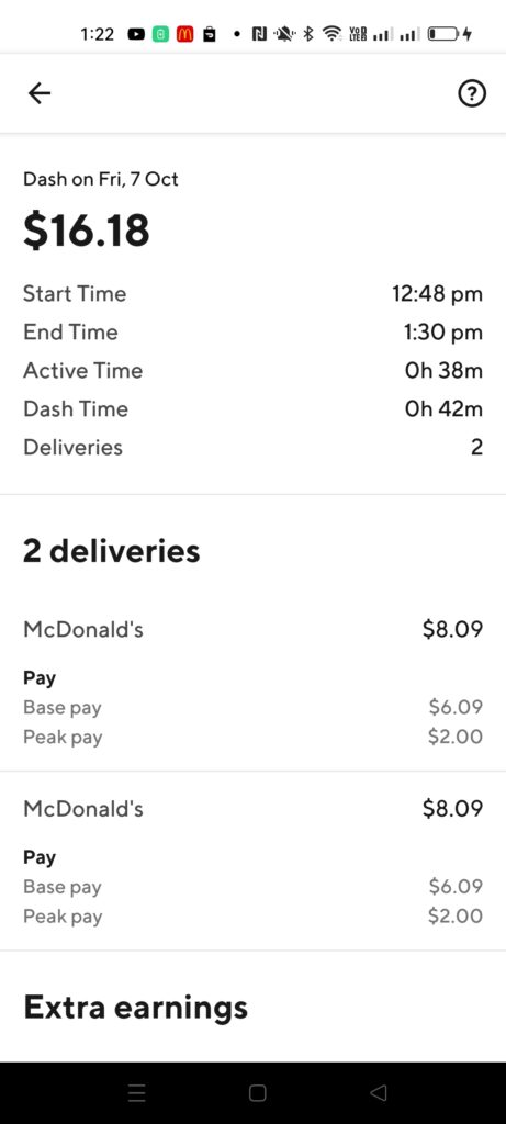 DoorDash Delivery Earnings Summary