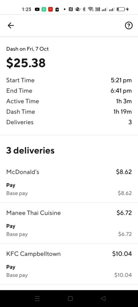 DoorDash Delivery Earnings Summary