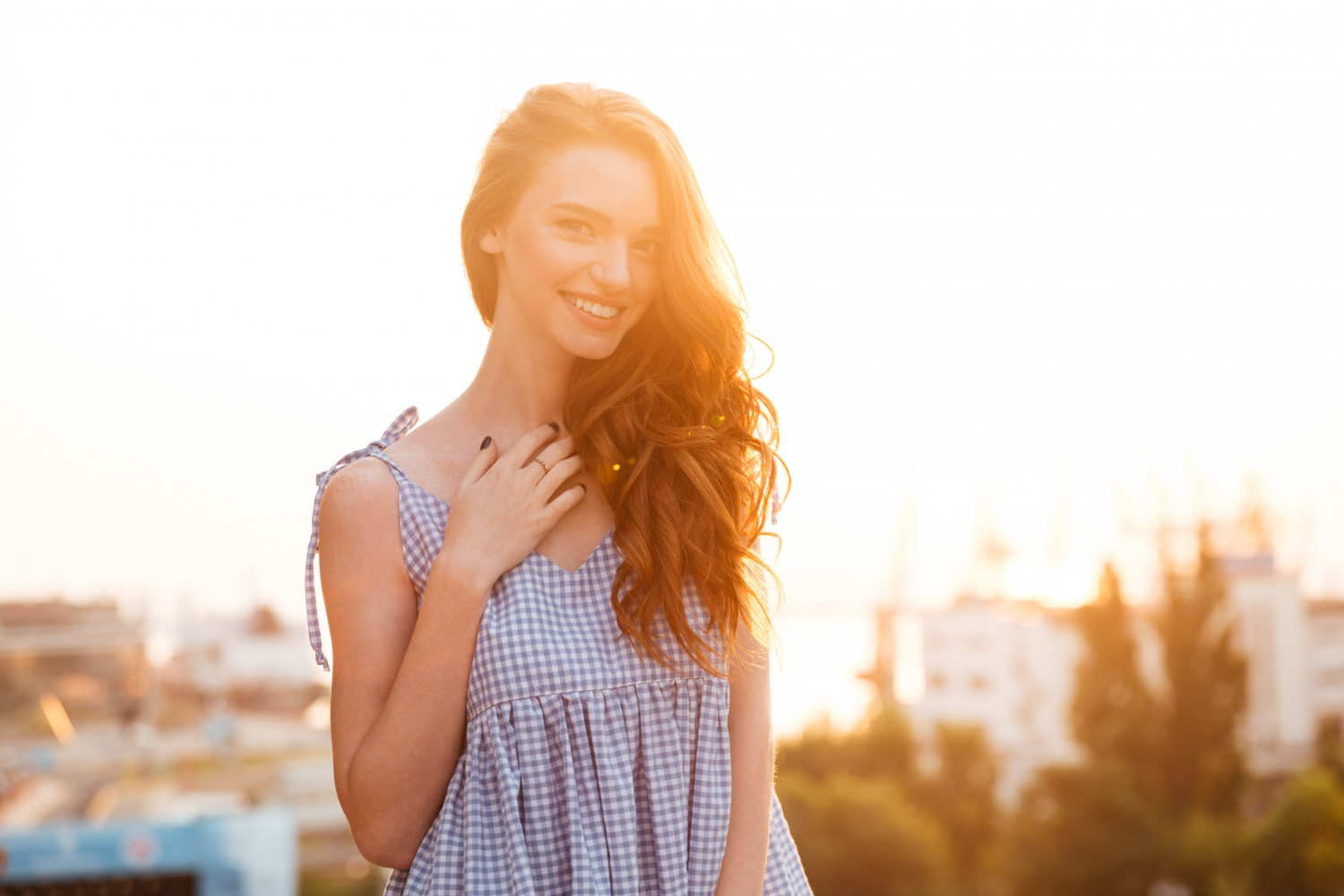 attractive smiling redhead ginger girl in dress