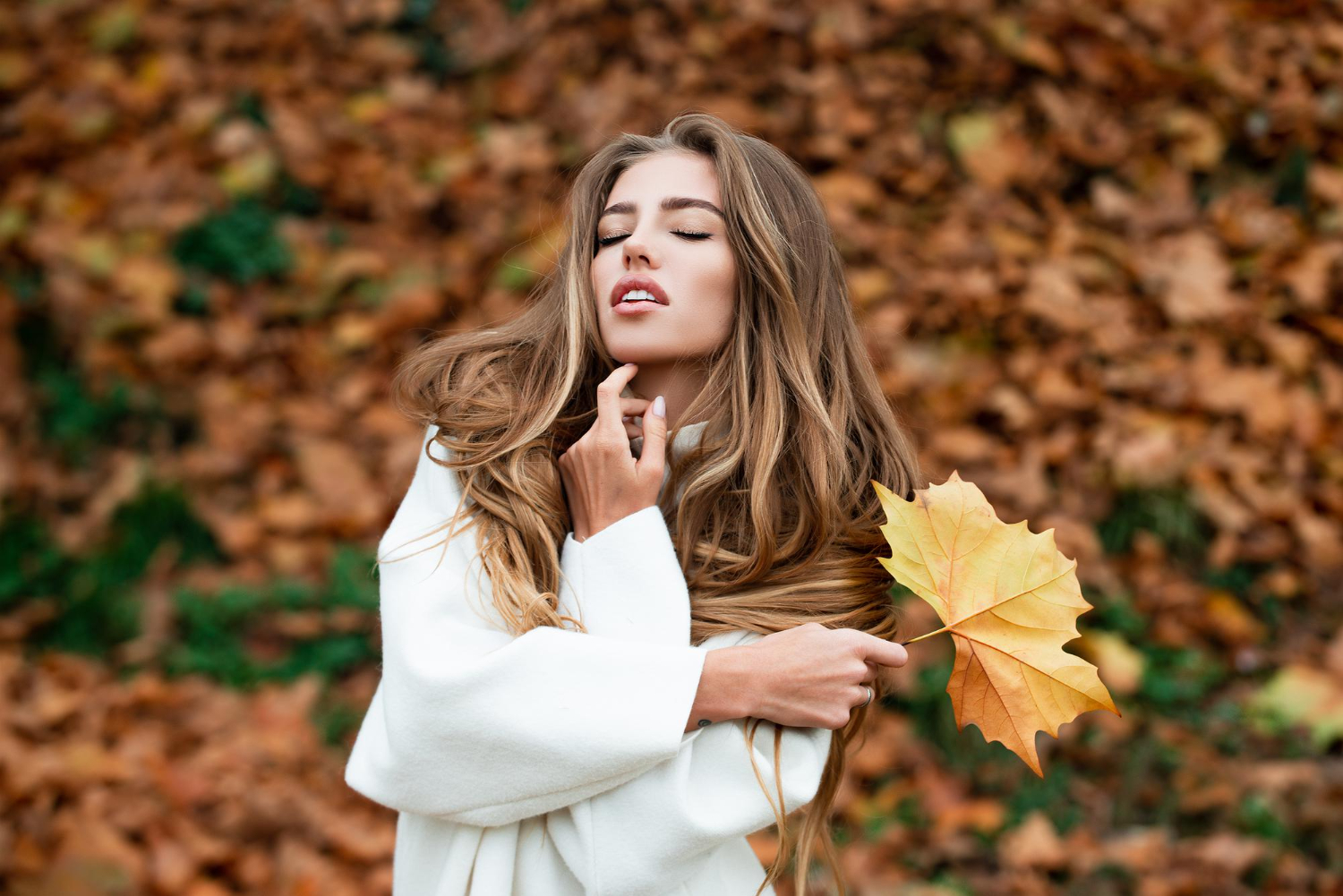 autumn woman outdoor fashion photo young beautiful lady leaves lyssa