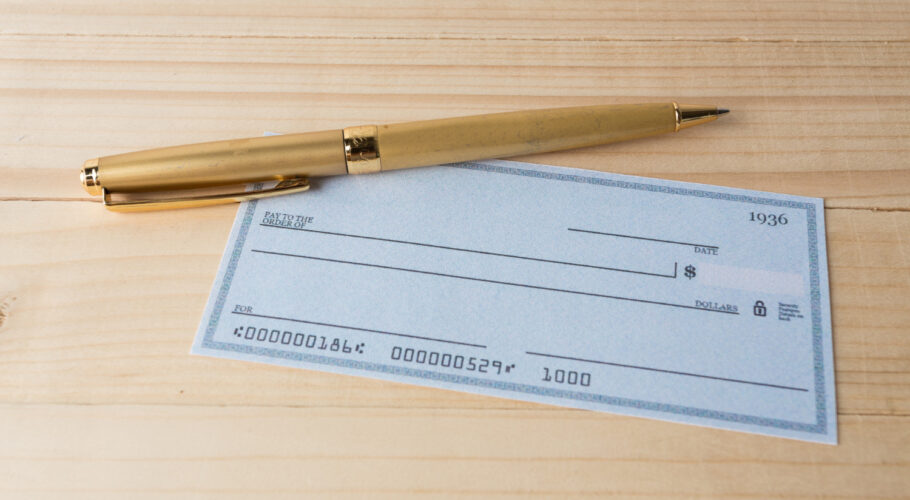 banking check cashing a cheque in bank