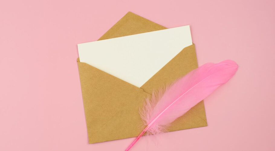 blank card vintage mail envelope pink feather love letter romantic message