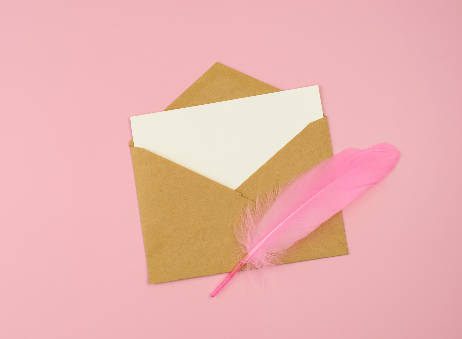blank card vintage mail envelope pink feather love letter romantic message