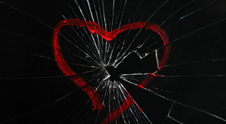 broken glass with drawn heart