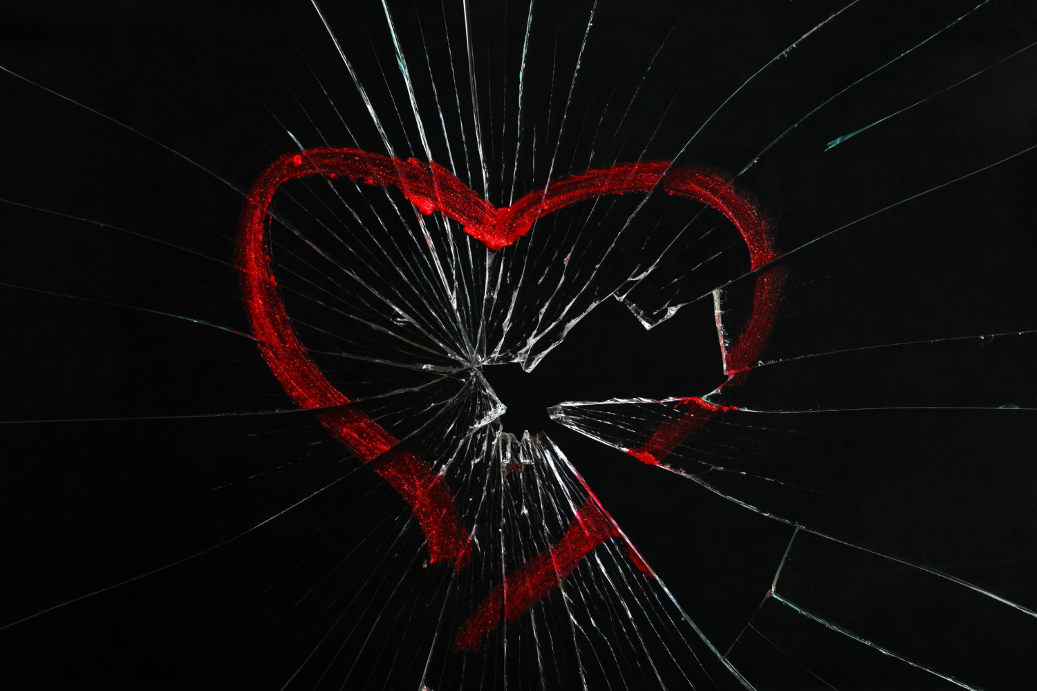 broken glass with drawn heart