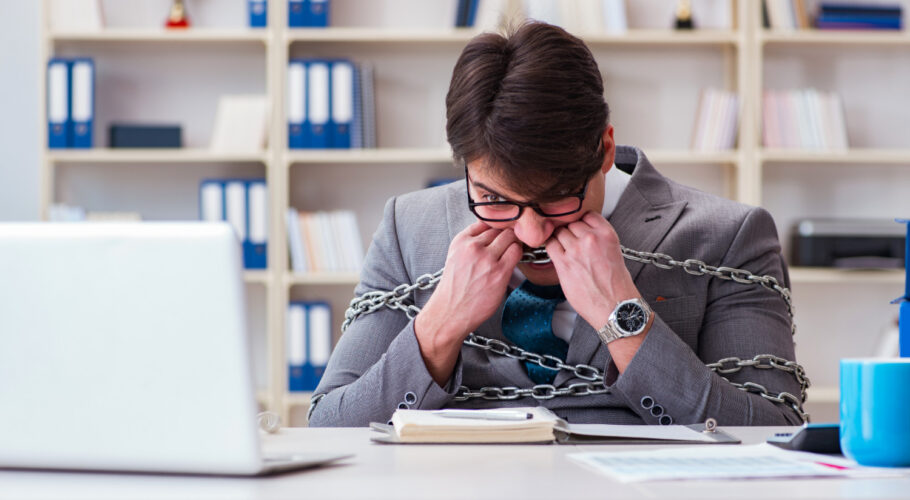 businessman tied with chains his work in china australia western