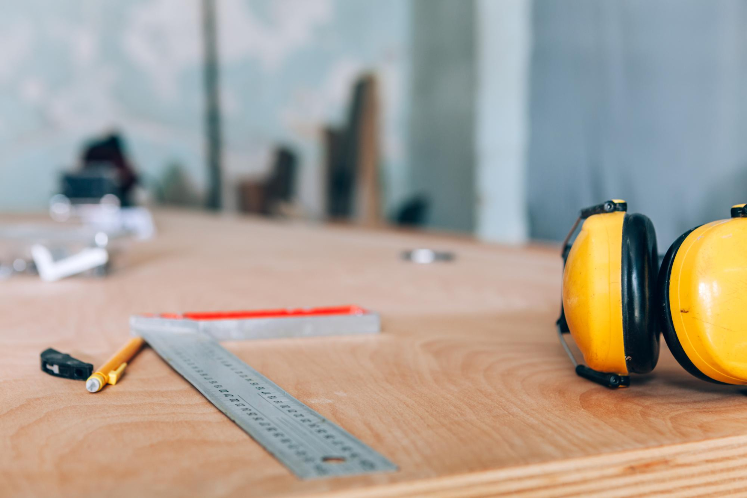 carpenter tools wood board inside carpentry workshop