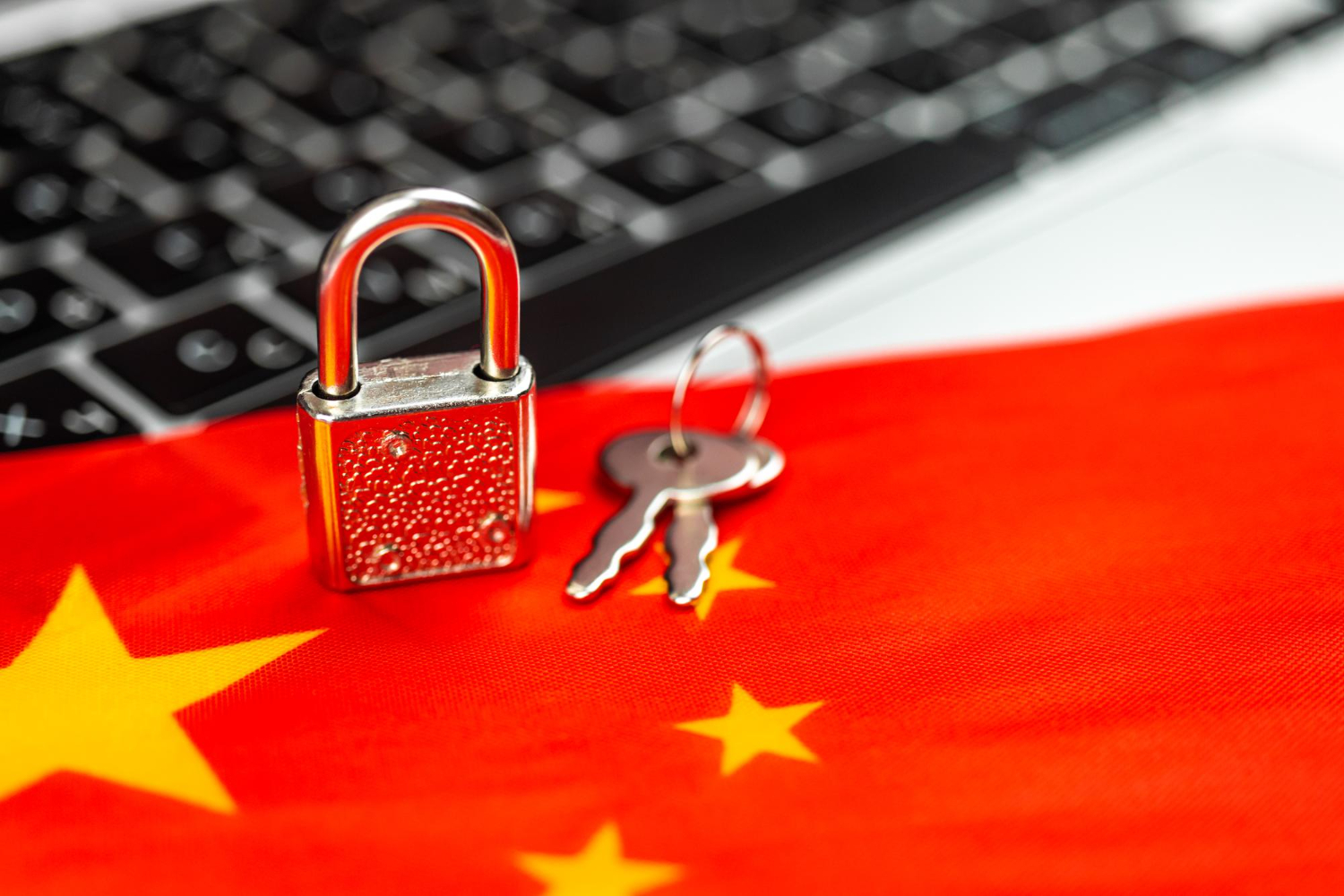 china cyber security concept padlock computer keyboard china flag