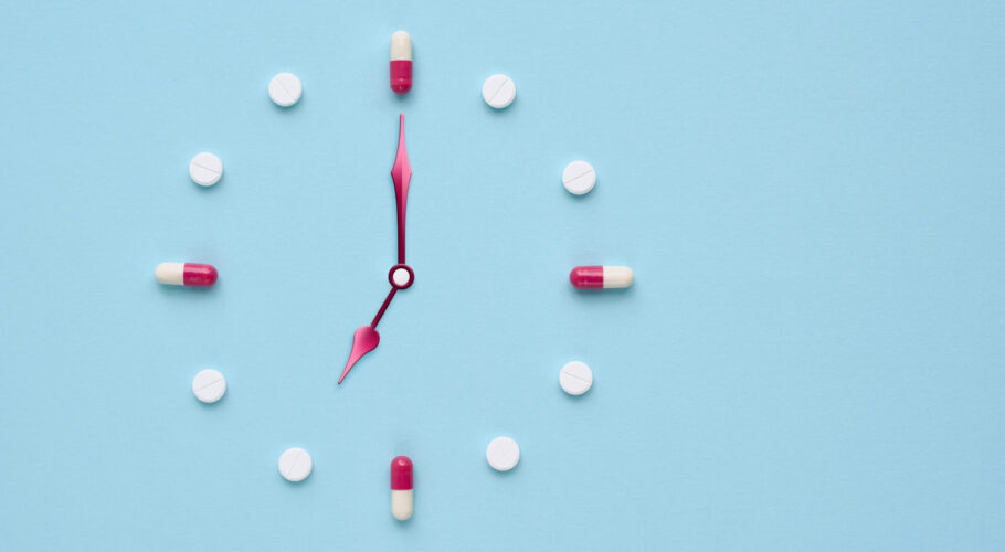 clock created from pills capsules pastel right time using medicines