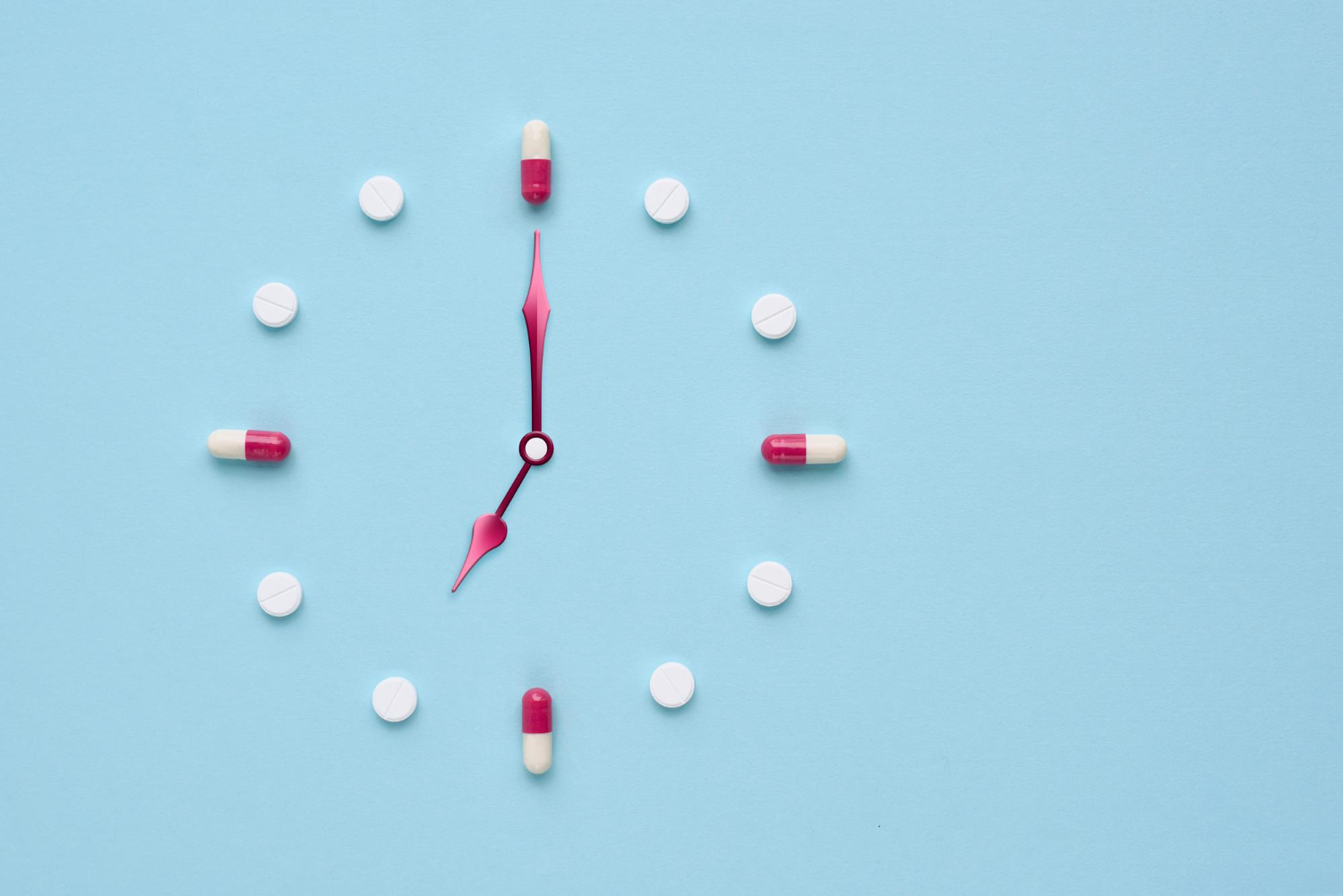 clock created from pills capsules pastel right time using medicines