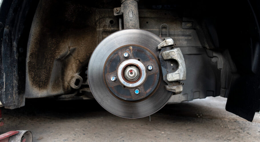 close up disk brake car jacking