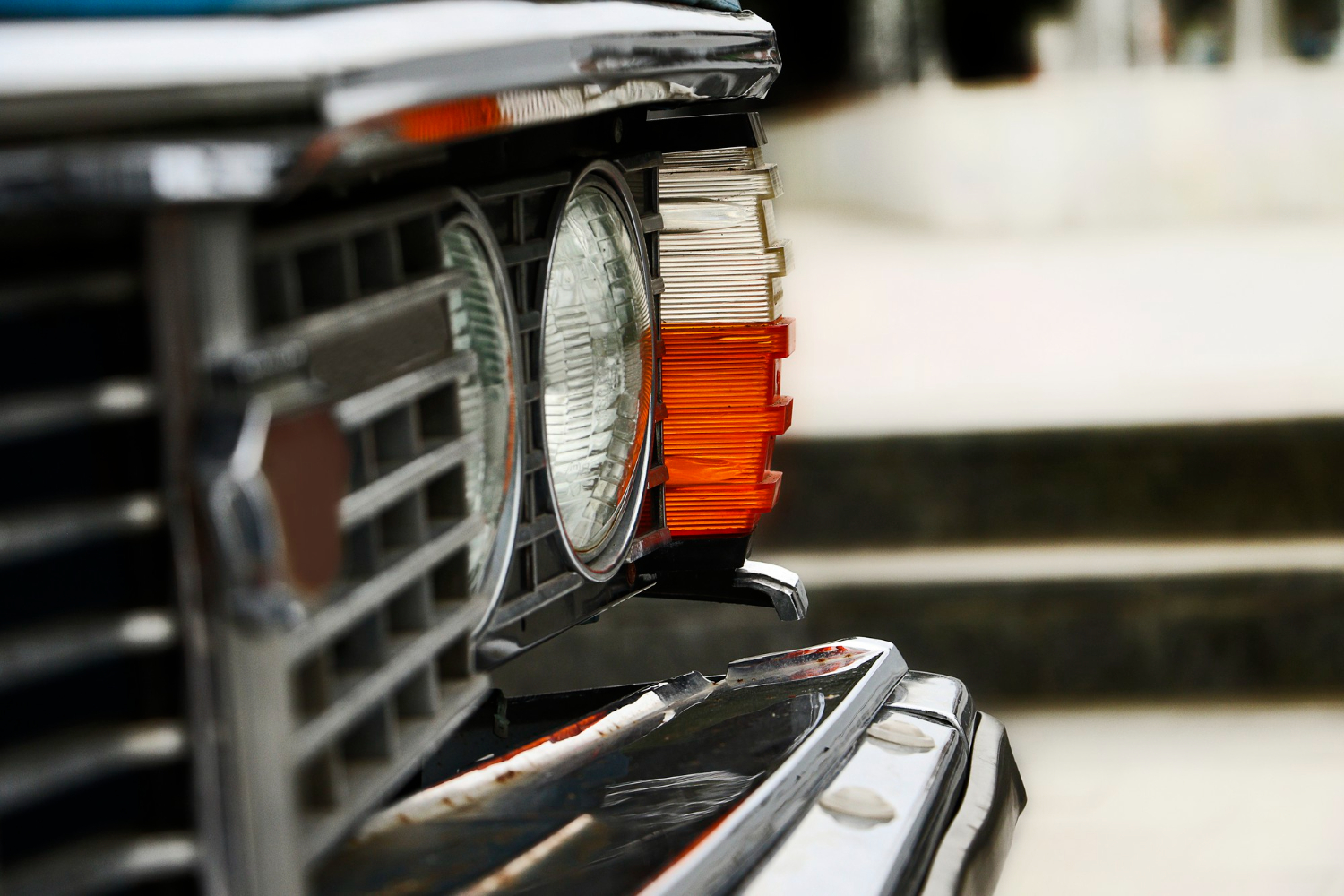 retro car orange headlights