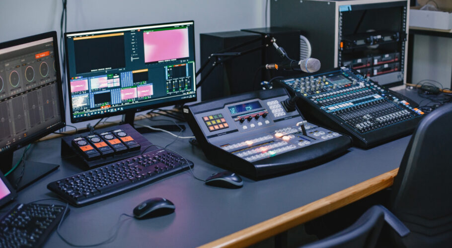 close up sound engineer studio with equipment rap hip hop music