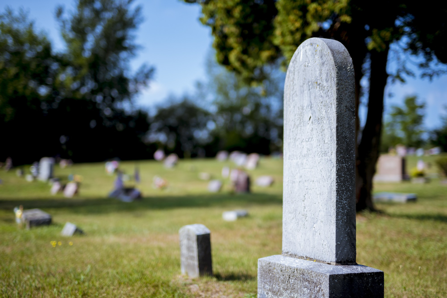 closeup shot gravestone with blurred backgrounddaytime