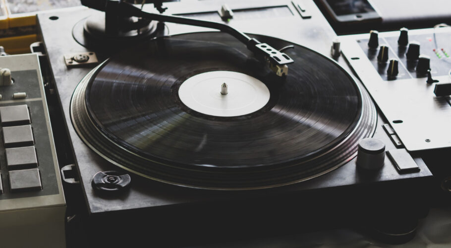 dj playing music hip hop party analog turntable dj uses turntable mixer scratching