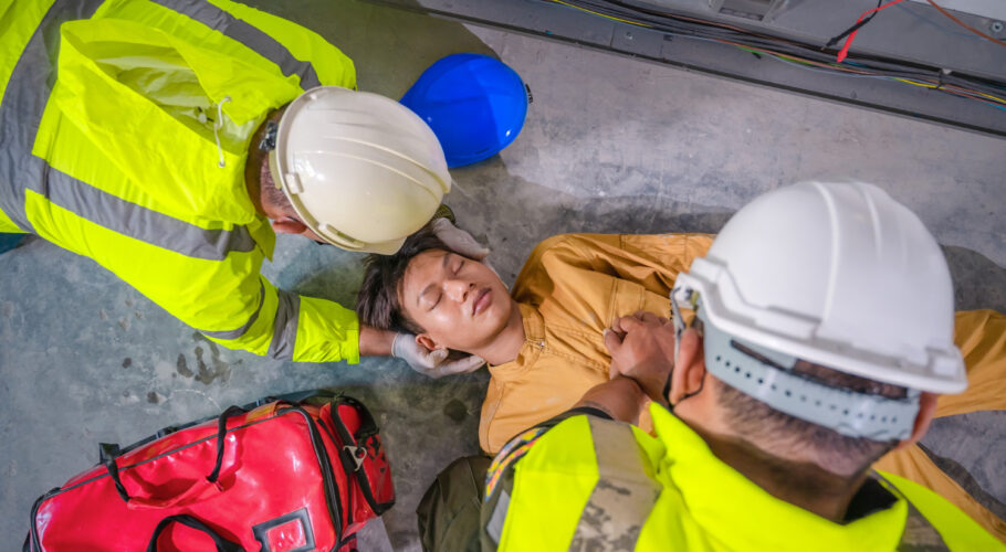 electric worker suffered electric shock accident unconscious safety team cpr first aid accident control room factory