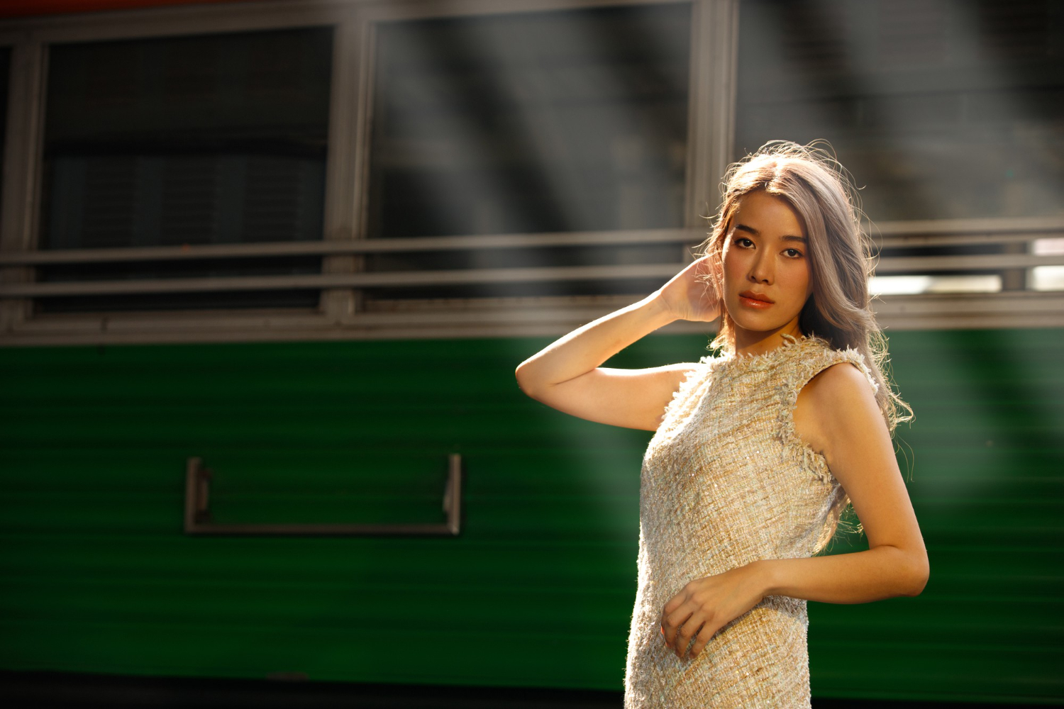 Fashionable Asian Women At Train Station Travelling