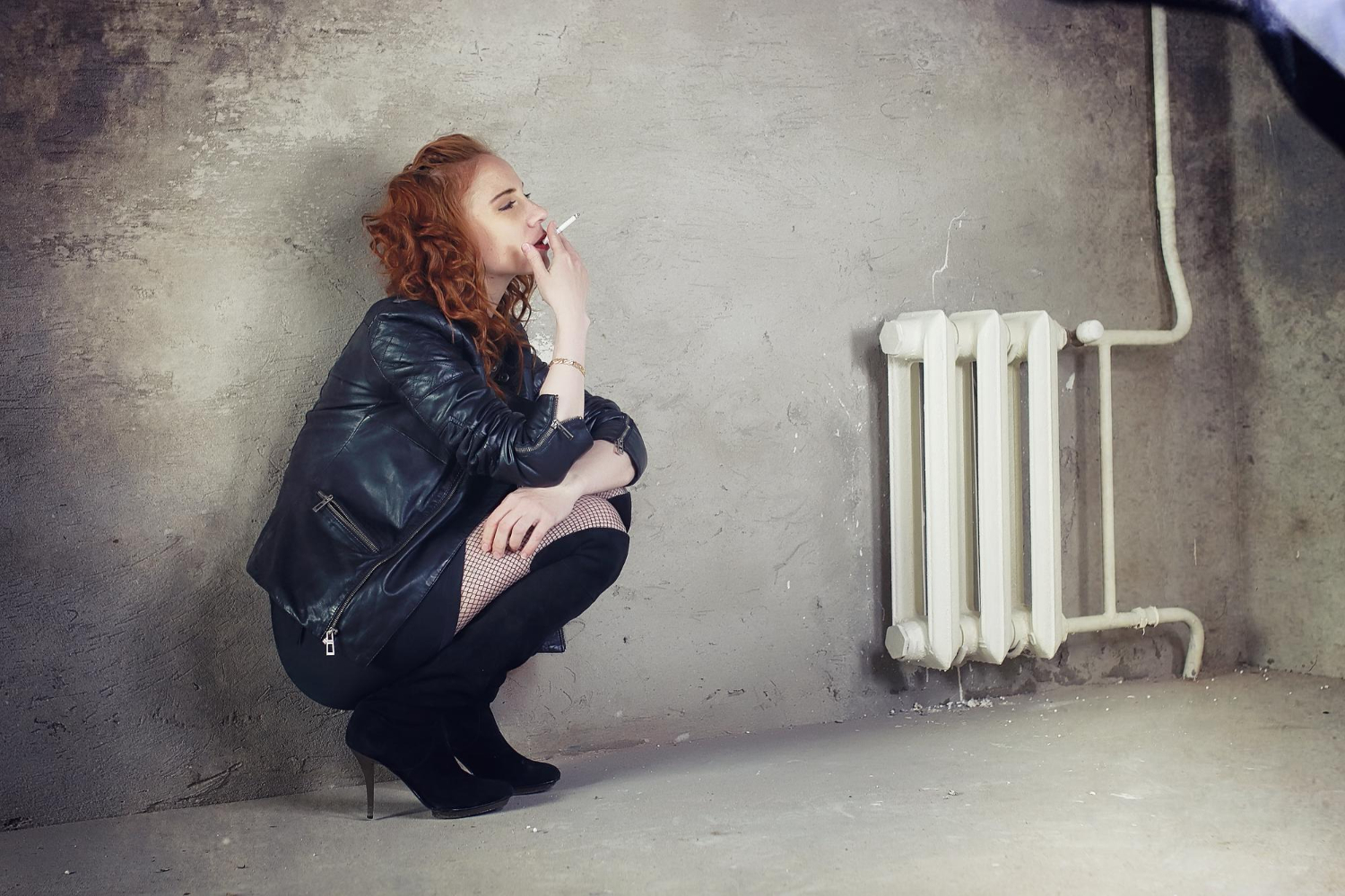 girl addict leather jacket with prostitute