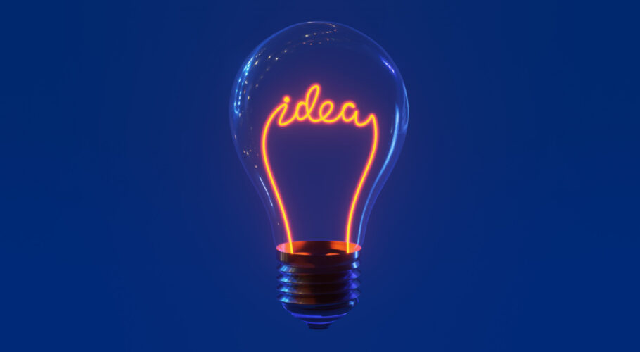 glass bulb with idea words inside
