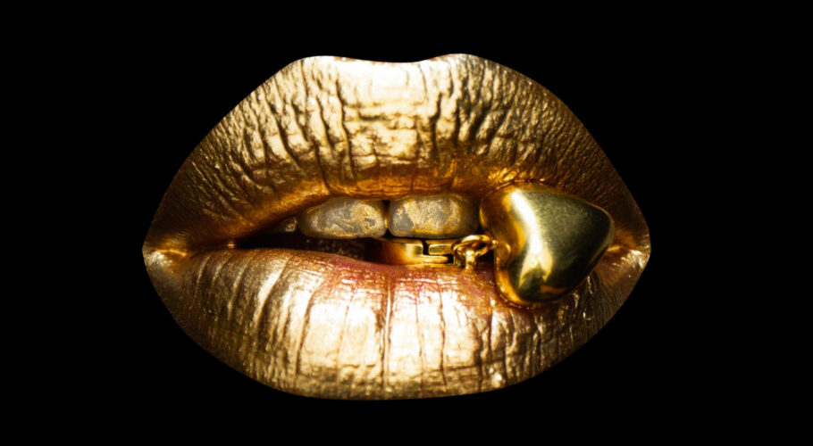 gold sexy female lips beautiful lips beauty golden woman mouth shine metalized lip jewelry lyssa
