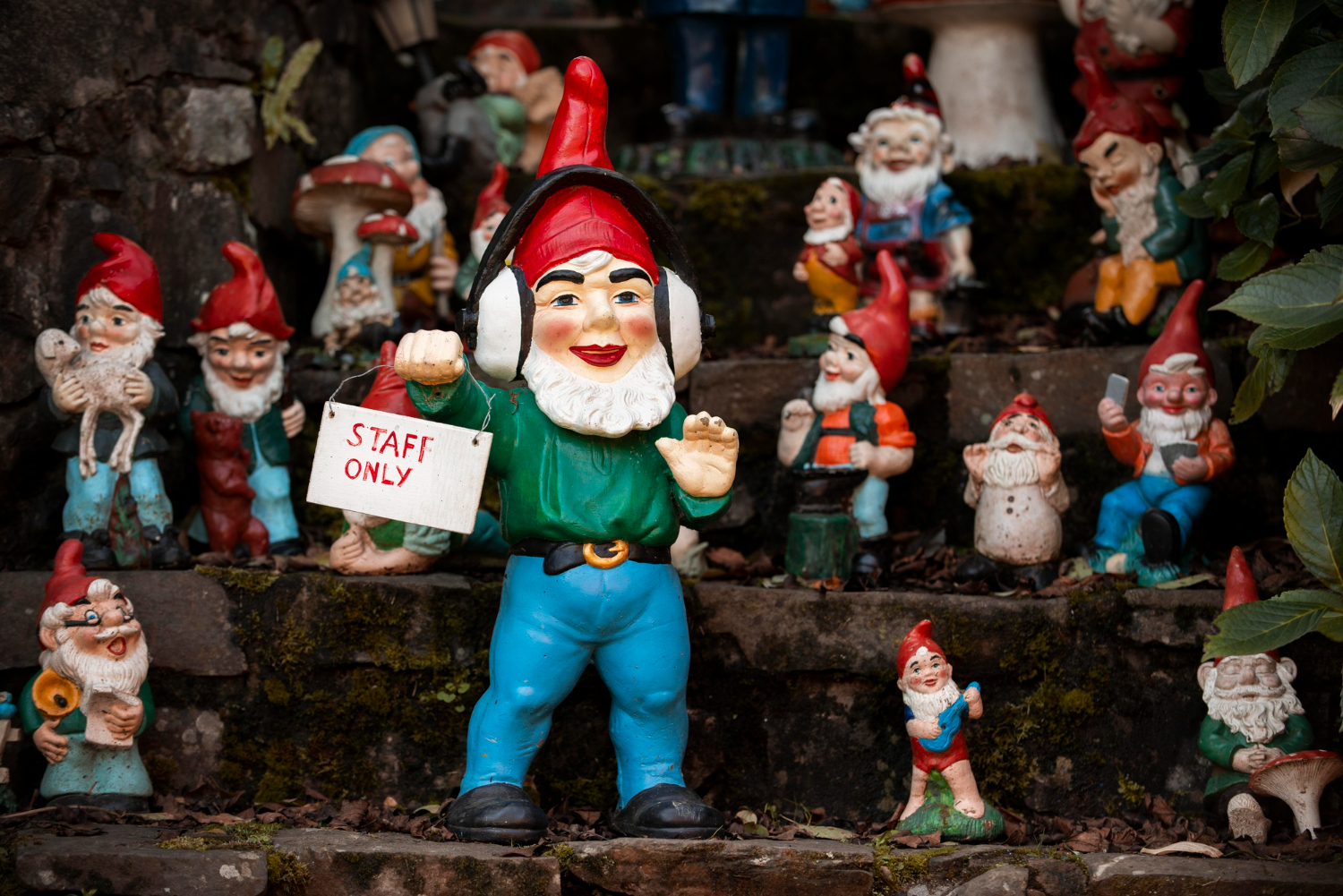 group different funny garden gnomes