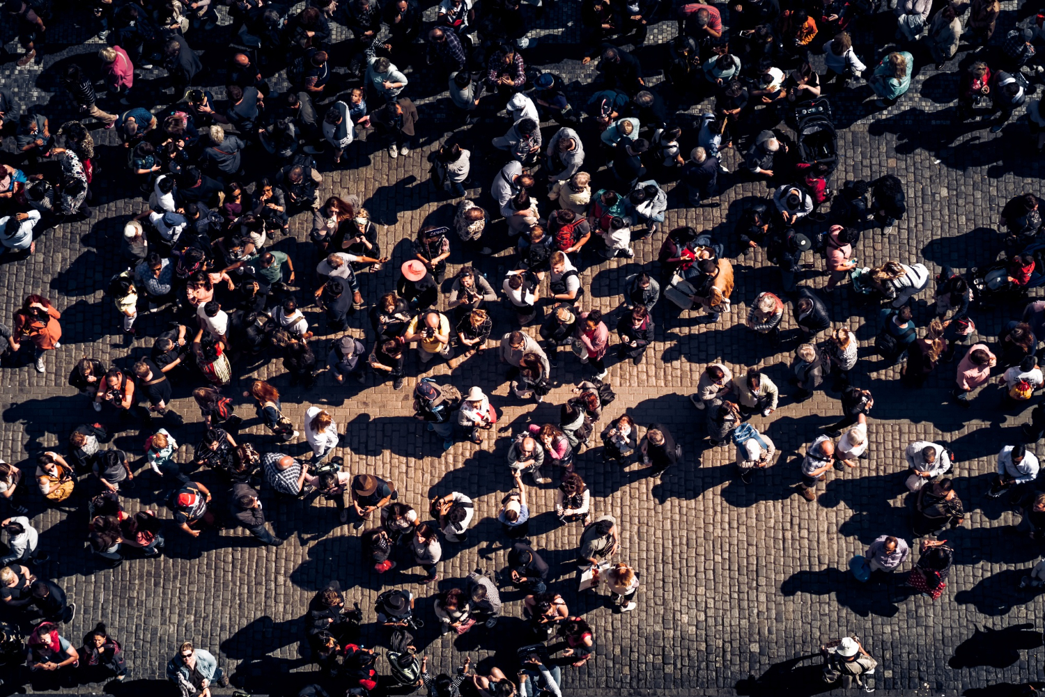 large crowd group in shopping center town square