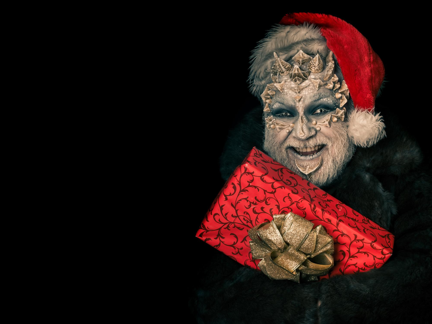 happy monster santa hat furcoat