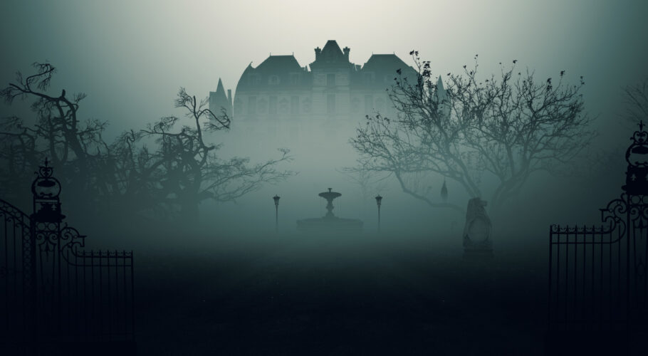 haunted house foggy mist in darkness