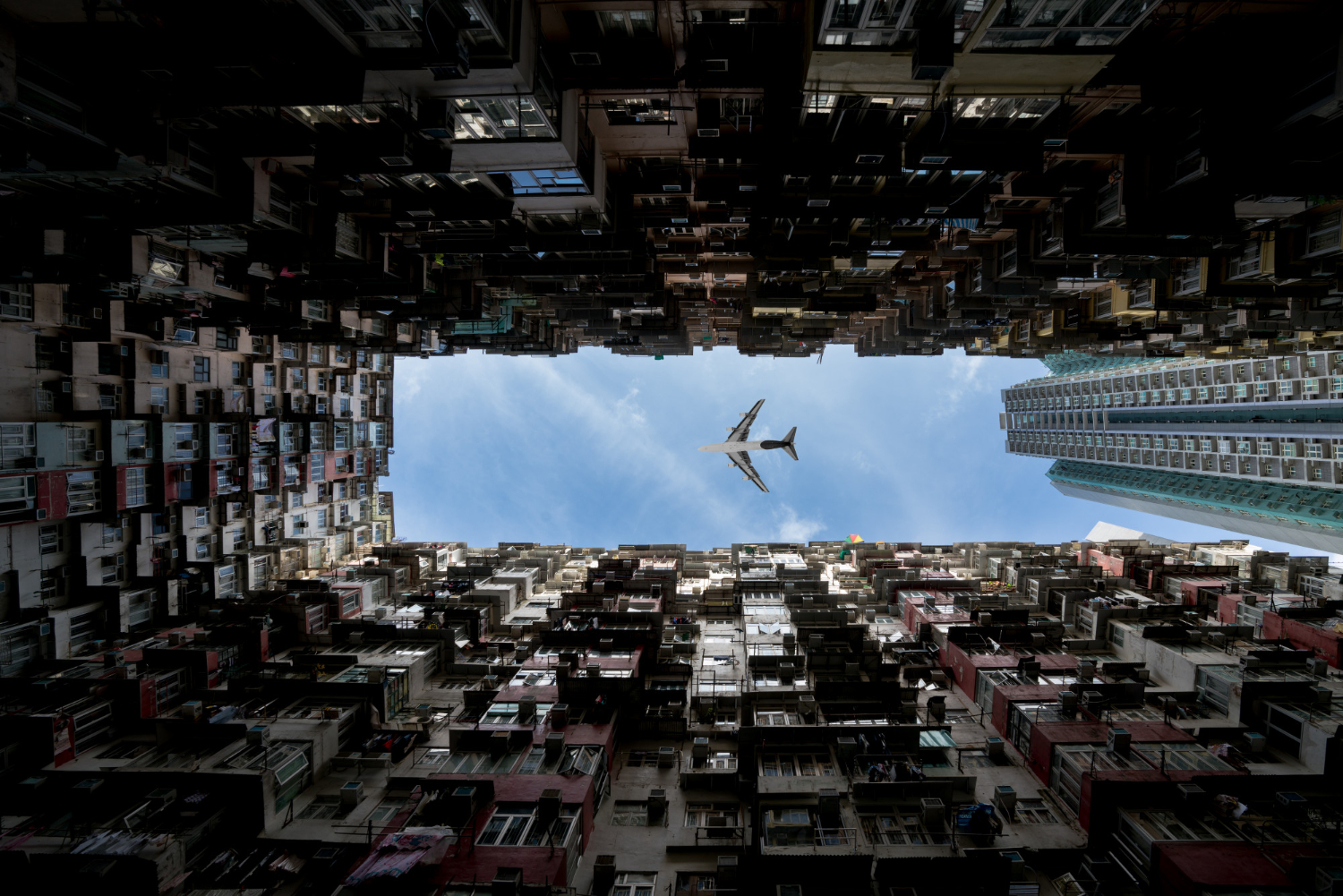 hong kong city residences area flying into china