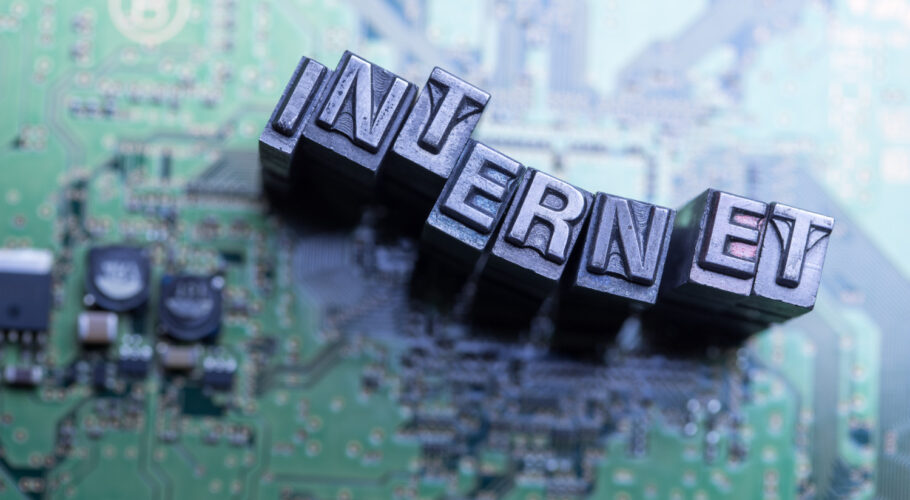 internet media blog website design icons on chip motherboard