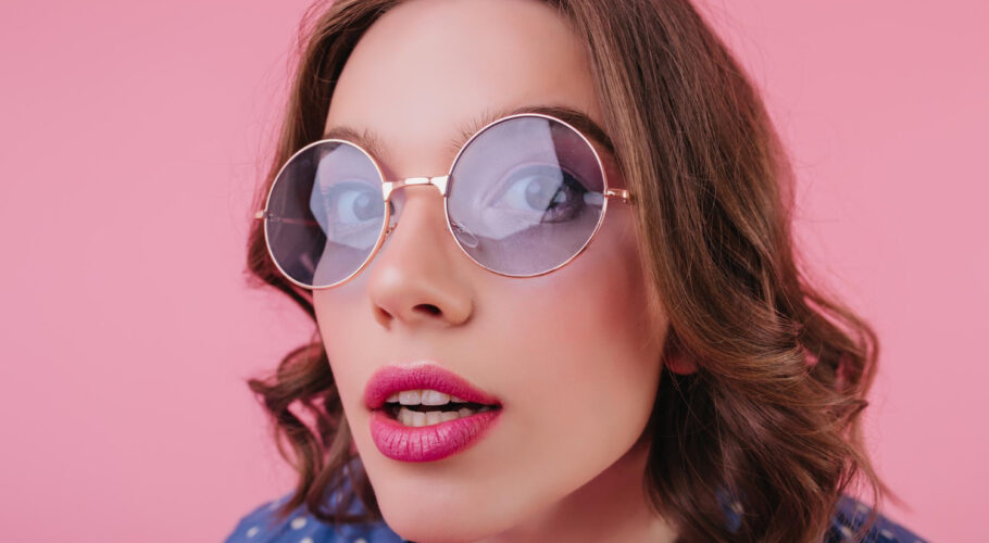 lady with pink lips posing with mouth open stunning european female model sunglasses