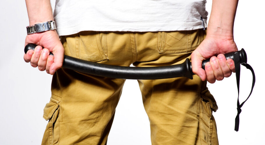 male with a police batton going to cause a rampage