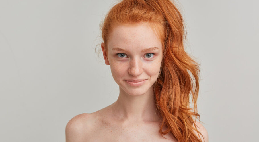 nice looking teenage woman beautiful redhead girl kathryn with ponytail and freckles