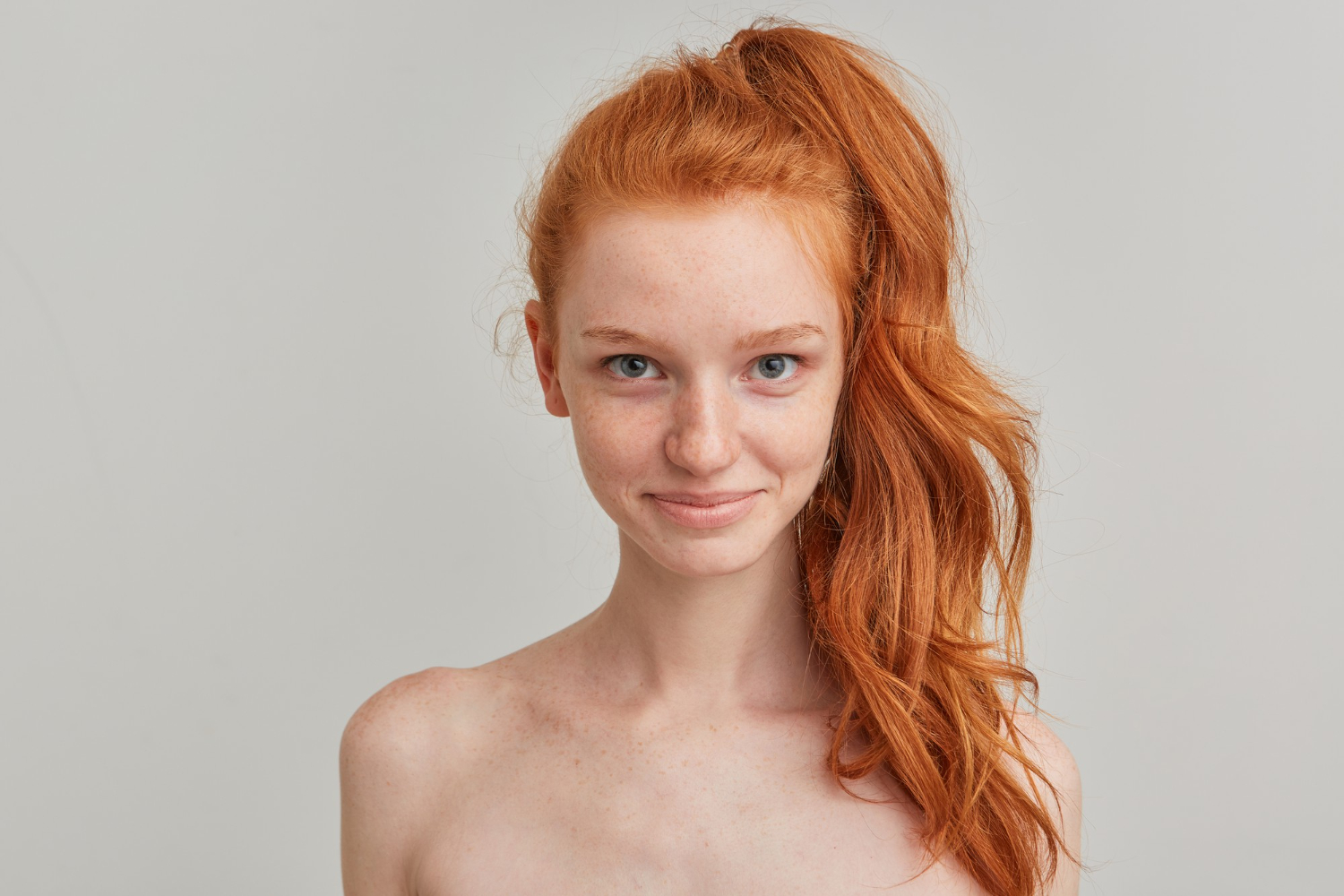 nice looking teenage woman beautiful redhead girl kathryn with ponytail and freckles