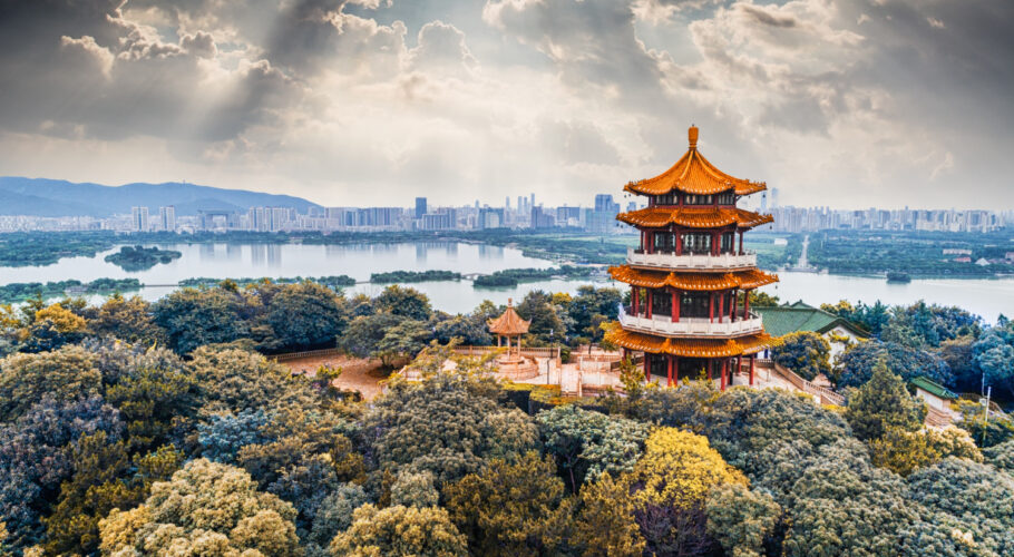 old tower with city in china chinese cultural traditional city