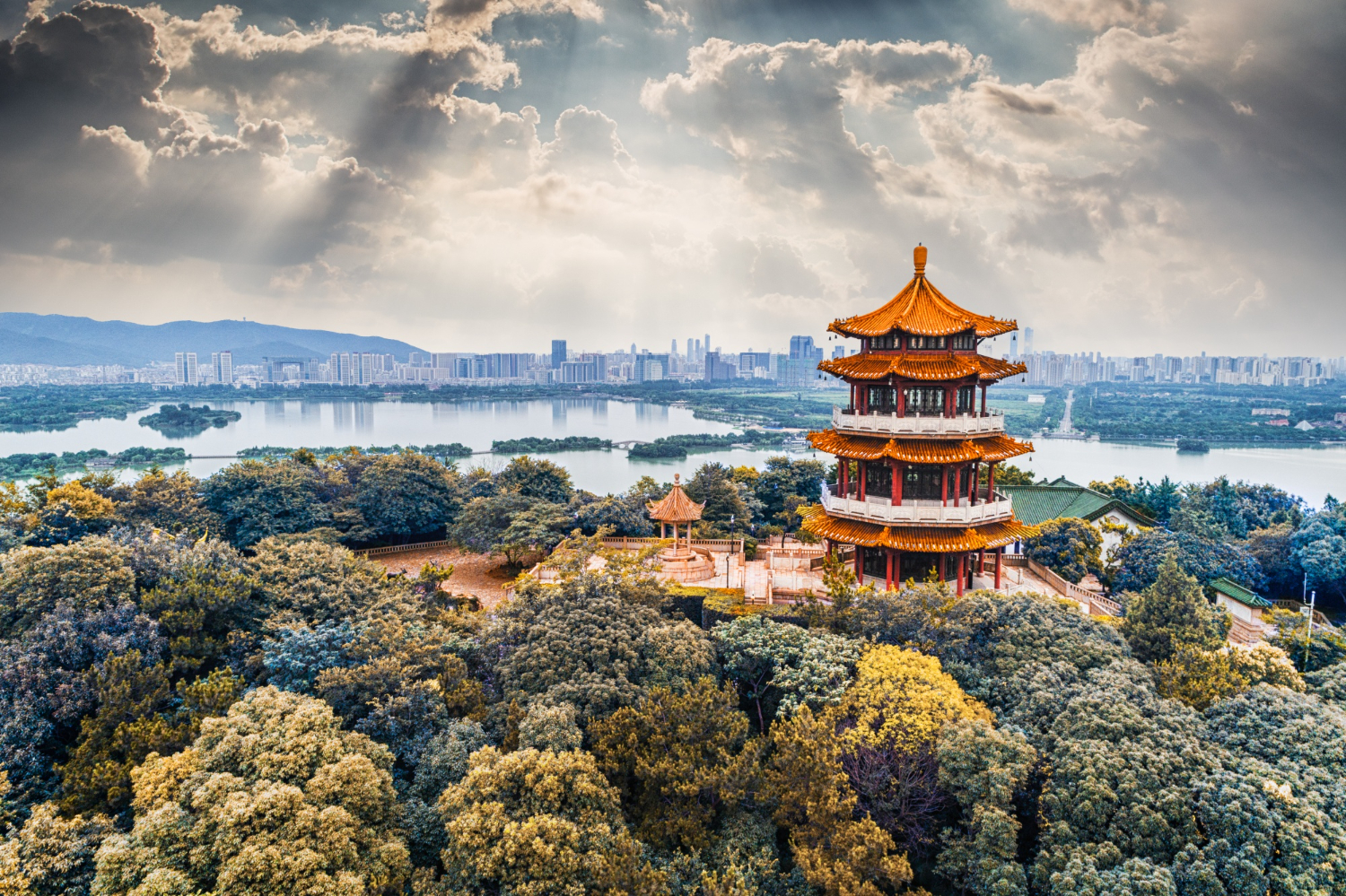 old tower with city in china chinese cultural traditional city