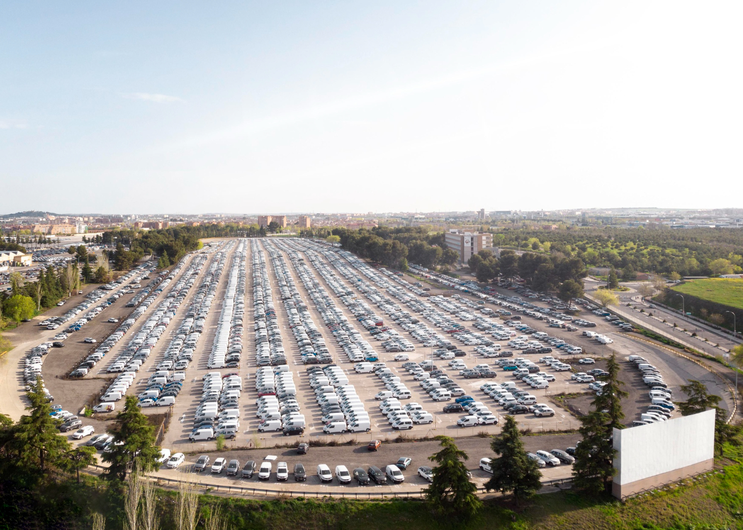 parked vehicles aerial view parking lot