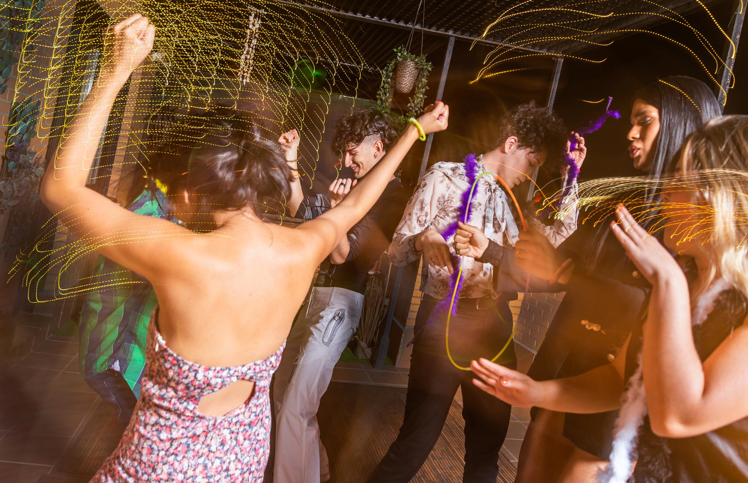 people having fun terrace new year eve