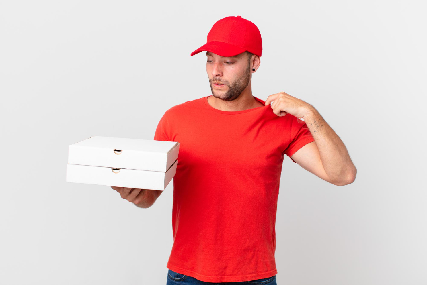 pizza delivery man feeling stressed and anxious delivering pizzas
