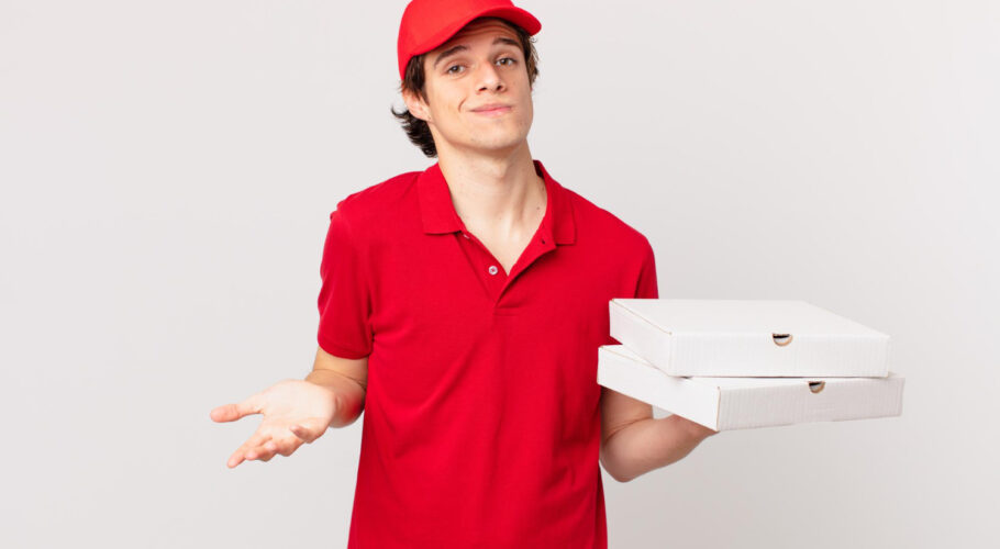 pizza deliver man shrugging feeling confused uncertain