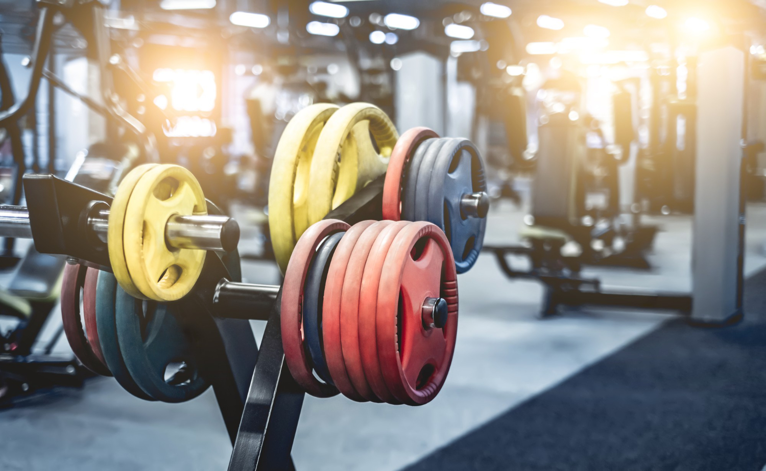 bodybuilding rack with different weights in modern gym