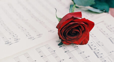 red rose music notes