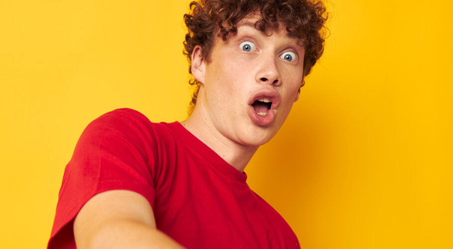 redhead man red tshirt